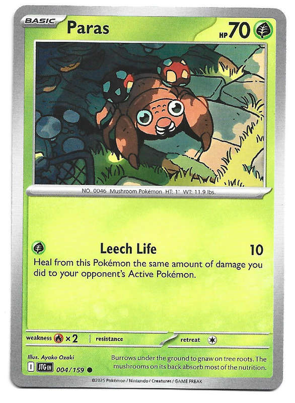 PARAS - COMMON  4/159 POKEMON TCG JOURNEY TOGETHER TRADING CARD