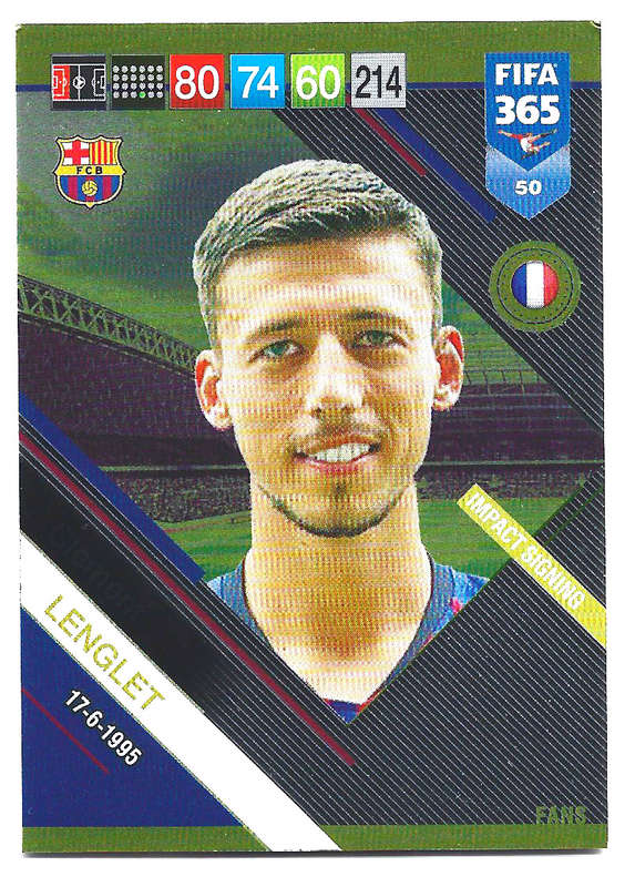 CLEMENT LENGLET - PANINI FIFA 365 2019 COLLECTION - FOIL `FANS FAVOURITE` TRADING CARD 50