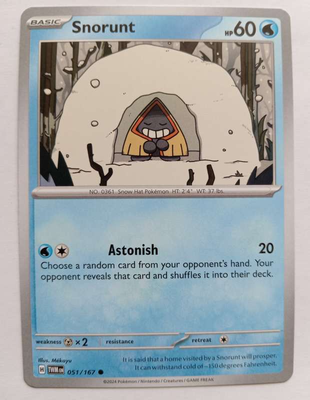 SNORUNT - POKEMON NINTENDO TWILIGHT MASQUERADE  - COMMON TRADING CARD 51/167