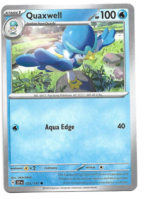 QUAXWELL - COMMON  51/191  POKEMON TCG SURGING SPARKS TRADING CARD