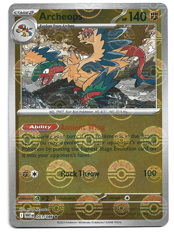 ARCHEOPS - POKE BALL HOLO  51/86 POKEMON TCG WHITE FLARE TRADING CARD