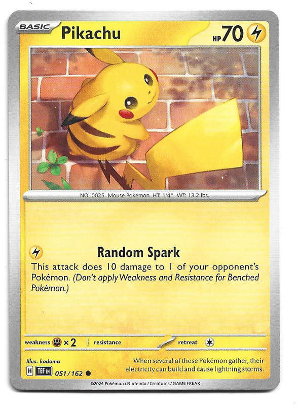 PIKACHU - COMMON  51/162 POKEMON TCG TEMPORAL FORCES TRADING CARD