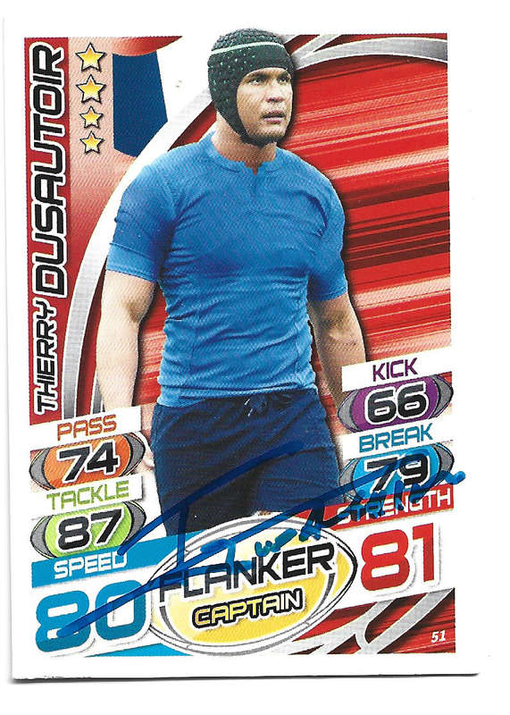 THIERRY DUSATOIR (France) - TOPPS `RUGBY WORLD CUP` 2015 - Personally SIGNED TRADING CARD