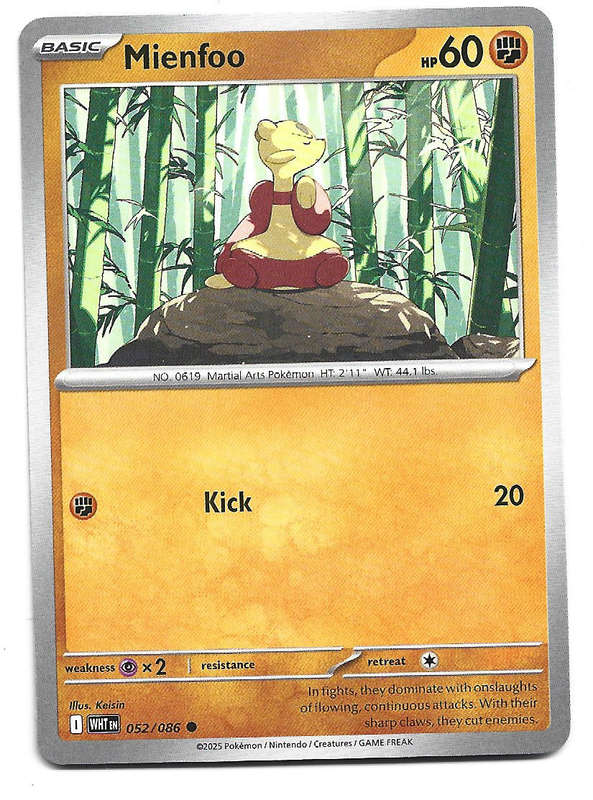 MIENFOO - COMMON  52/86 POKEMON TCG WHITE FLARE TRADING CARD