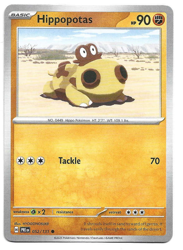 HIPPOPOTAS - COMMON 52/131 POKEMON TCG PRISMATIC EVOLUTIONS  TRADING CARD