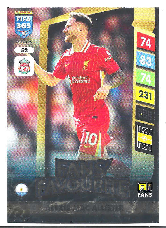 ALEXIX MAC ALLISTER - PANINI FIFA 365 COLLECTION 2025 - FOIL "FANS FAVOURITE" TRADING CARD 52