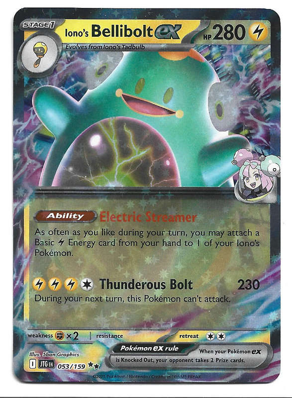 IONO's BELLIBOLT EX - HOLO D/RARE  53/159 POKEMON TCG JOURNEY TOGETHER TRADING CARD