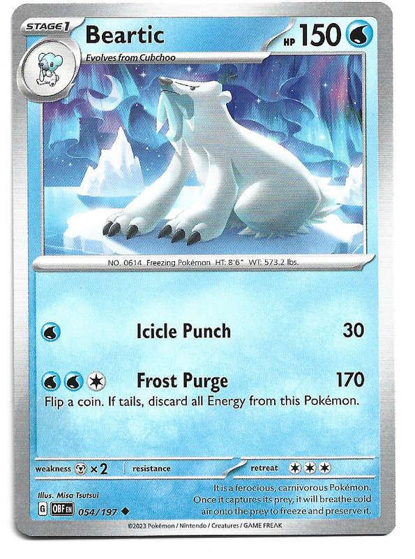 BEARTIC -   POKEMON TCG OBSIDIAN FLAMES COMMON  54/197 TRADING CARD