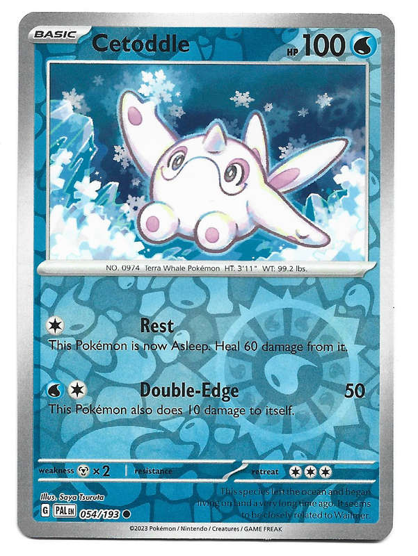 POKEMON CARD - CETODDLE  54/193  Reverse Holo  Paldea Evolved Trading Card - Mint