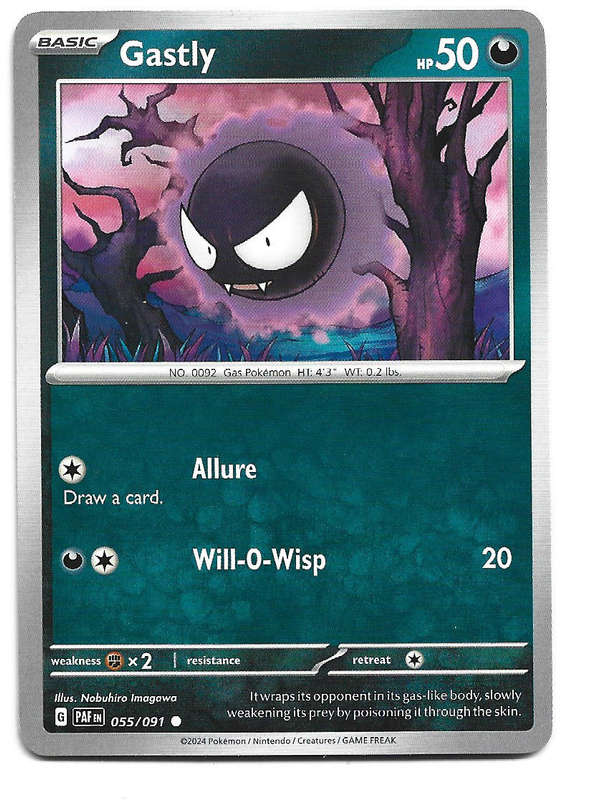 GASTLY -  COMMON  55/91 POKEMON TCG PALDEAN FATES  TRADING CARD