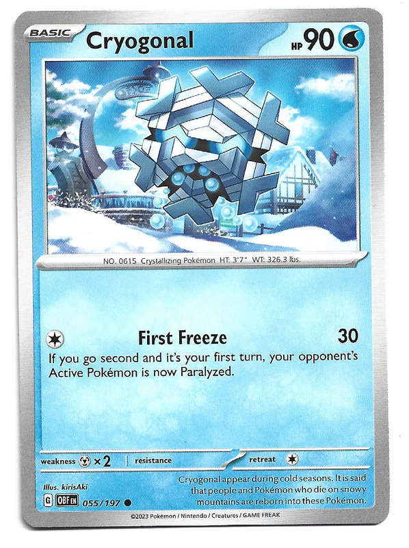 CRYOGONAL -  COMMON   55/197 POKEMON TCG OBSIDIAN FLAMES  TRADING CARD