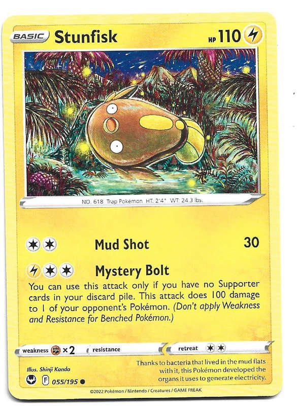 STUNFISK - COMMON  55/195  POKEMON TCG SILVER TEMPEST TRADING CARD