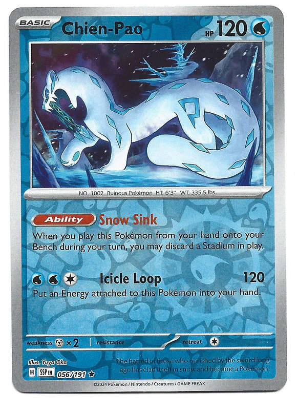 CHIEN PAO  - REVERSE HOLO POKEMON TCG SURGING SPARKS  56/191 TRADING CARD