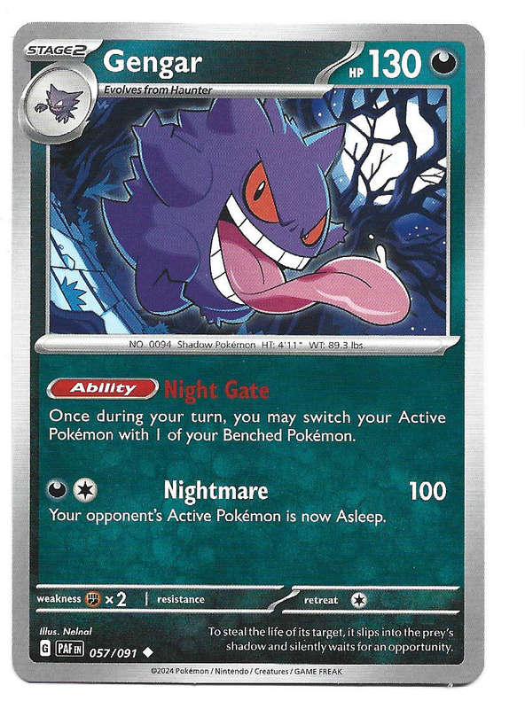 GENGAR -  COMMON  57/91 POKEMON TCG PALDEAN FATES  TRADING CARD
