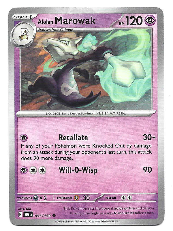 ALOLAN MAROWAK - COMMON  57/159 POKEMON TCG JOURNEY TOGETHER TRADING CARD