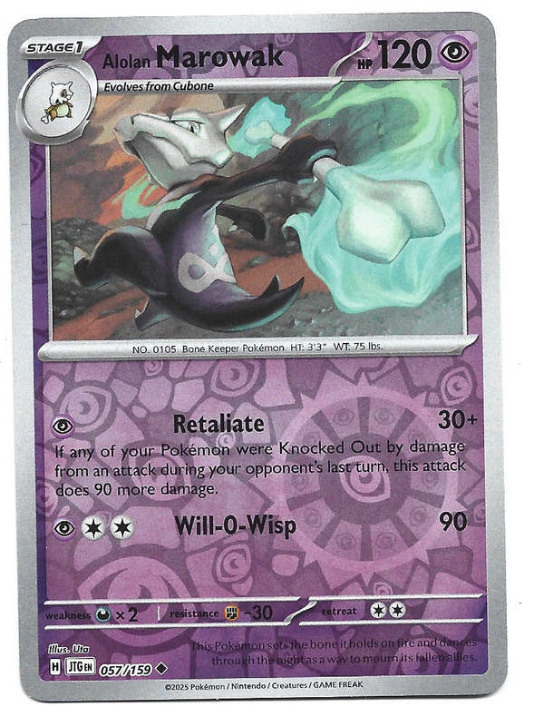 ALOLAN MAROWAK - REVERSE HOLO  57/159 POKEMON TCG JOURNEY TOGETHER TRADING CARD