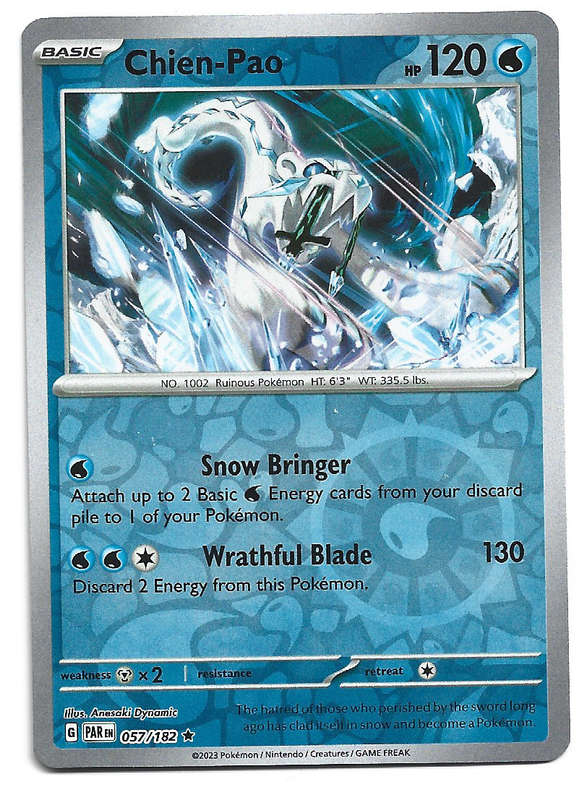 CHIEN PAO -   REVERSE HOLO POKEMON PARADOX RIFT  57/182 TRADING CARD