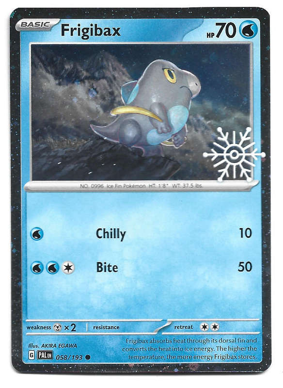 FRIGIBAX - COSMO HOLO RARE  58/193 POKEMON TCG PALDEA EVOLVED HOLIDAY PROMO TRADING CARD