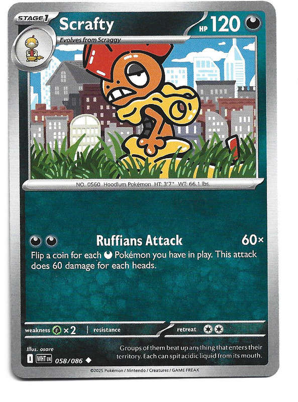SCRAFTY - UNCOMMON  58/86 POKEMON TCG WHITE FLARE TRADING CARD