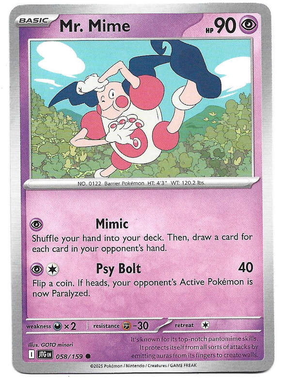 MR. MIME - COMMON  58/159 POKEMON TCG JOURNEY TOGETHER TRADING CARD