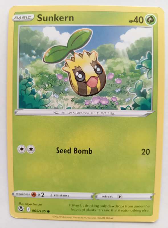 POKEMON CARD -SUNKERN  5/195 SILVER TEMPEST COMMON - MINT