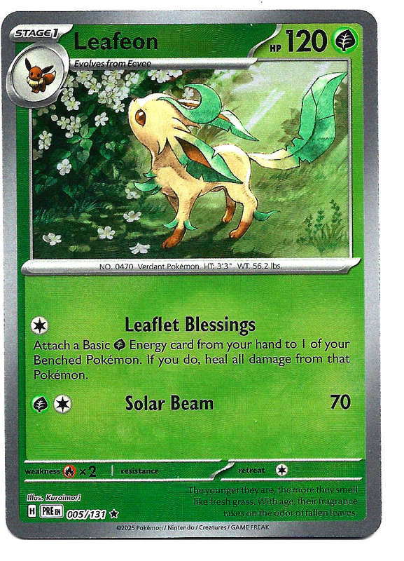 LEAFEON - REVERSE HOLO POKE BALL PATTERN  5/131  POKEMON TCG PRISMATIC EVOLUTIONS TRADING CARD