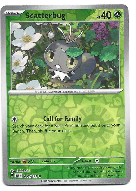 SCATTERBUG  - POKEMON TCG SURGING SPARKS  REVERSE HOLO  5/191 TRADING CARD