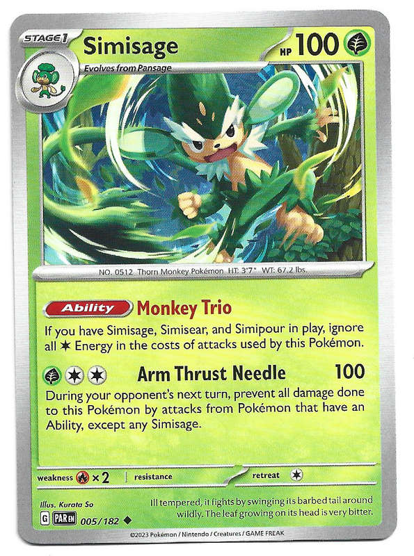 SIMISAGE  -   COMMON POKEMON PARADOX RIFT   5/182 TRADING CARD