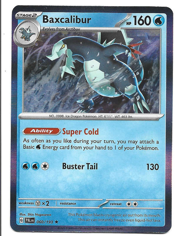 POKEMON CARD - BAXCALIBUR  060/193  Rare Holo  Paldea Evolved Trading Card - Mint