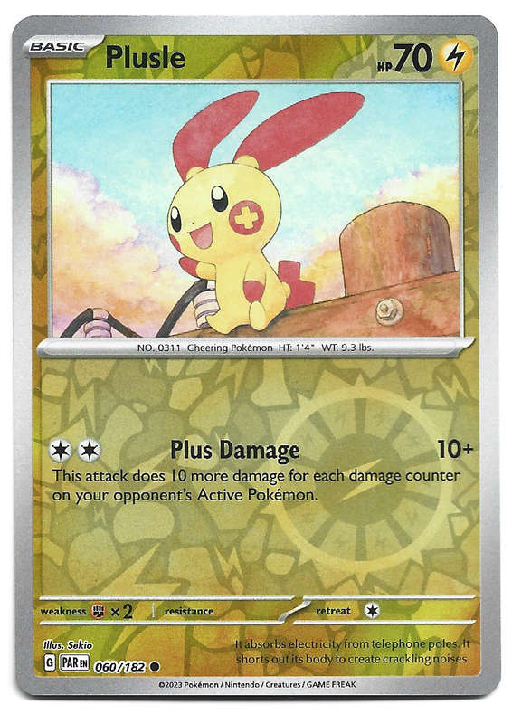 PLUSLE -   REVERSE HOLO POKEMON PARADOX RIFT   60/182 TRADING CARD