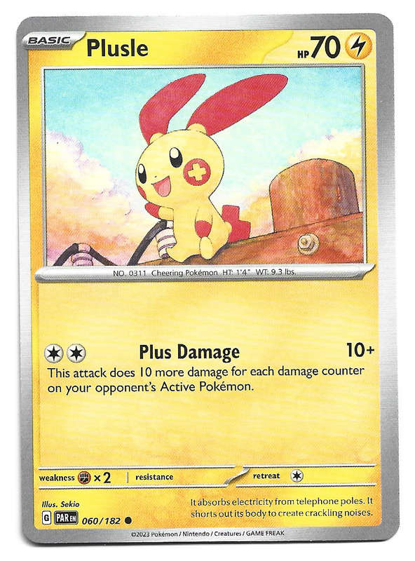 PLUSLE -   COMMON POKEMON PARADOX RIFT  60/182 TRADING CARD