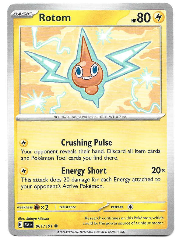 ROTOM  - POKEMON TCG SURGING SPARKS  COMMON   61/191 TRADING CARD