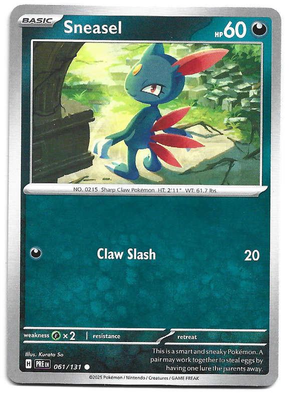 SNEASEL - COMMON 61/131 POKEMON TCG PRISMATIC EVOLUTIONS  TRADING CARD