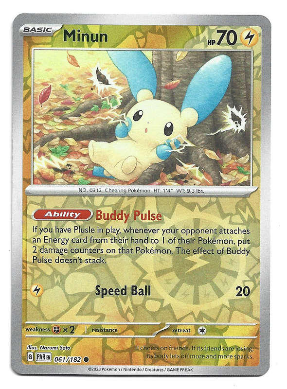 MINUN  61/182  REVERSE HOLO PARADOX RIFT POKEMON TRADING CARD