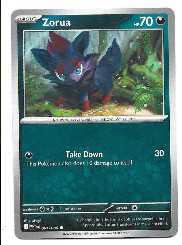 ZORUA - COMMON  61/86 POKEMON TCG WHITE FLARE TRADING CARD