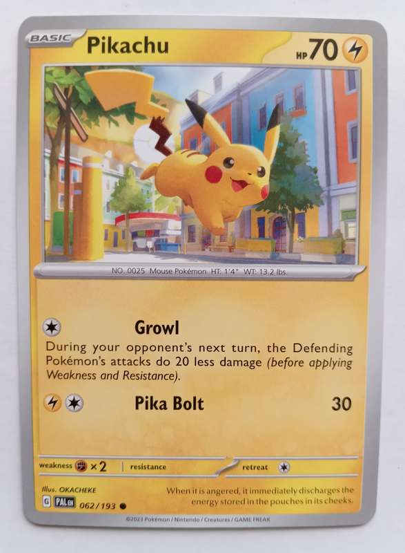 POKEMON CARD - PIKACHU  62/193 COMMON PALDEA EVOLVED 2023 - MINT