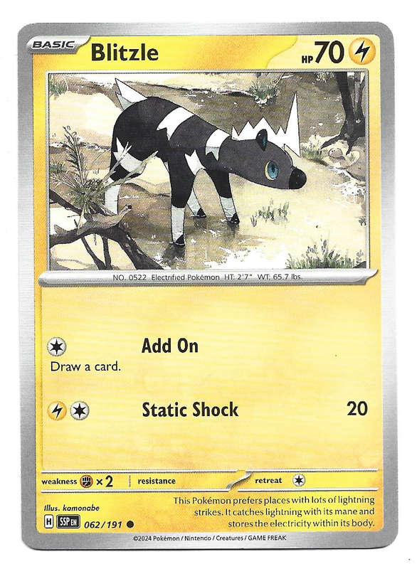 BLITZLE  - COMMON  62/191 POKEMON TCG SURGING SPARKS TRADING CARD