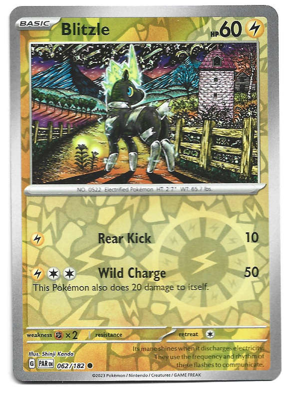 BLITZLE  62/182  REVERSE HOLO PARADOX RIFT POKEMON TRADING CARD