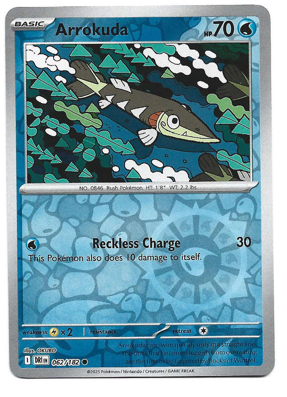 ARROKUDA - REVERSE HOLO  62/182  POKEMON TCG DESTINED RIVALS TRADING CARD