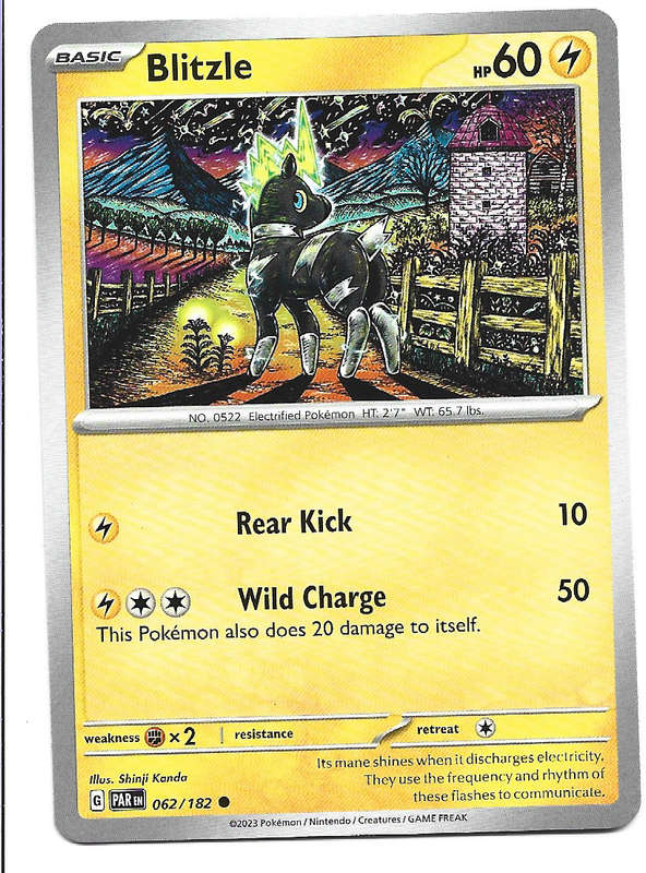 BLITZLE -   COMMON POKEMON PARADOX RIFT  62/182 TRADING CARD
