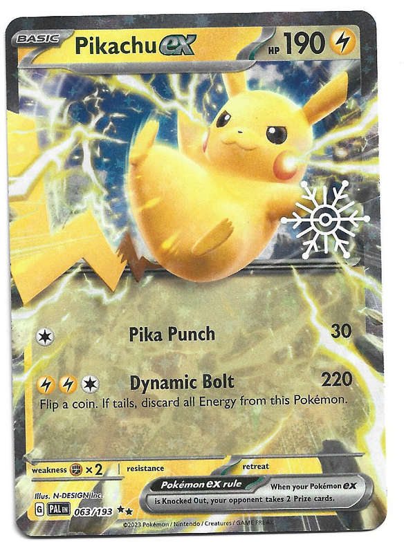 PIKACHU EX - COSMO HOLO RARE  63/193 POKEMON TCG PALDEA EVOLVED HOLIDAY PROMO TRADING CARD