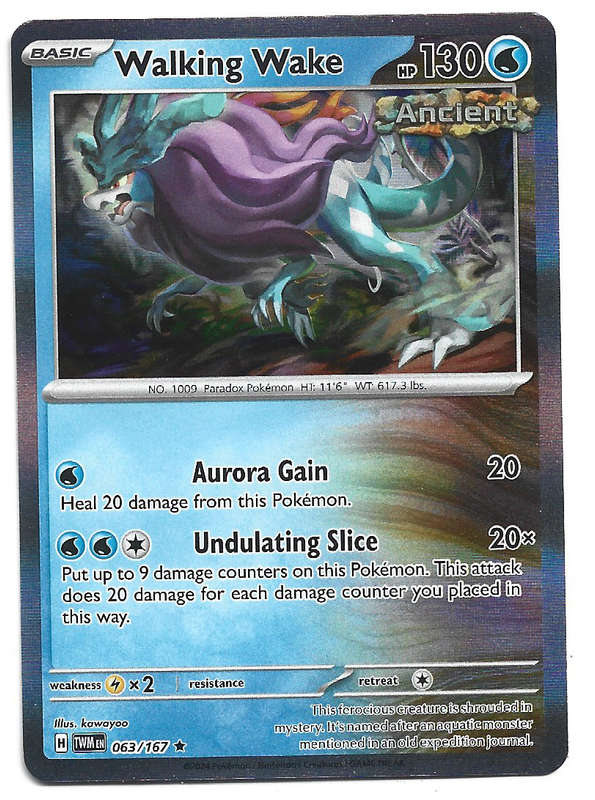 WALKING WAKE - HOLO RARE POKEMON TWILIGHT MASQUERADE   63/167 TRADING CARD