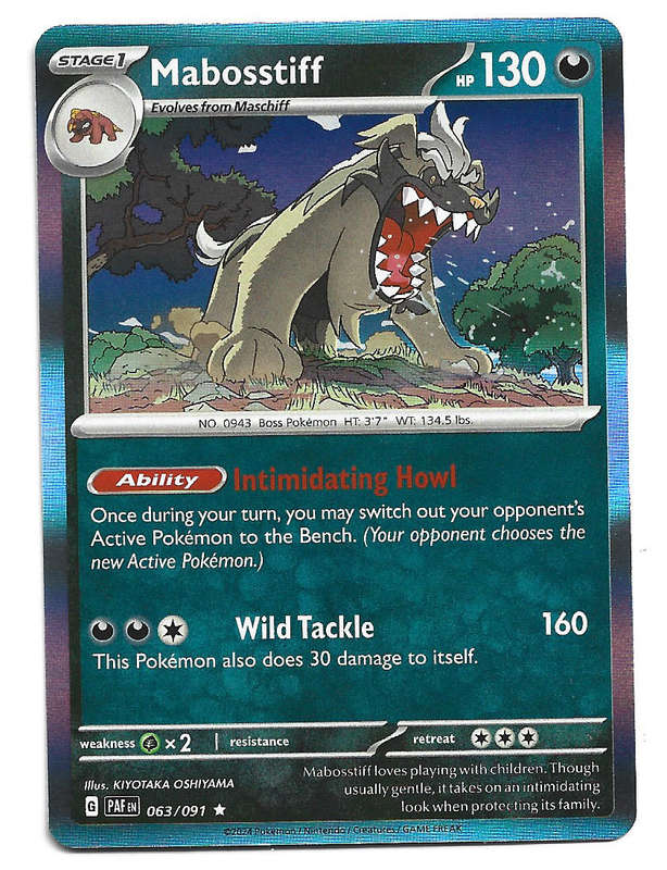 MABOSSTIFF -  HOLO RARE  63/91 POKEMON TCG PALDEAN FATES  TRADING CARD