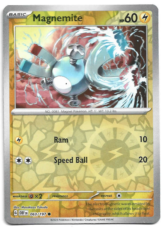 MAGNEMITE -  REVERSE HOLO POKEMON OBSIDIAN FLAMES  63/197 TRADING CARD