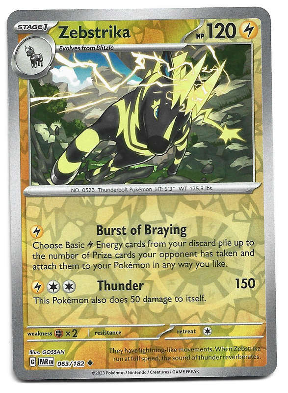 ZEBSTRIKA  63/182  REVERSE HOLO PARADOX RIFT POKEMON TRADING CARD