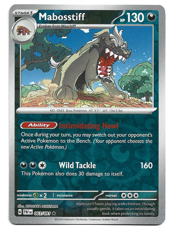 MABOSSTIFF -  REVERSE HOLO  63/91 POKEMON TCG PALDEAN FATES  TRADING CARD