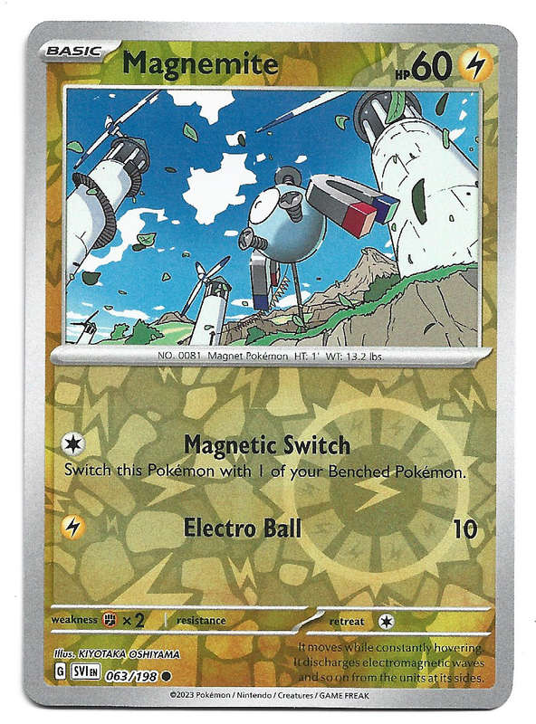POKEMON CARD - MAGNEMITE  63/198 REVERSE HOLO SCARLET & VIOLET TRADING CARD - MINT