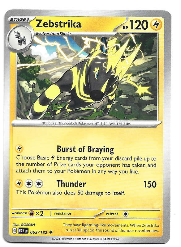 ZEBSTRIKA - POKEMON PARADOX RIFT  63/182  UNCOMMON TRADING CARD
