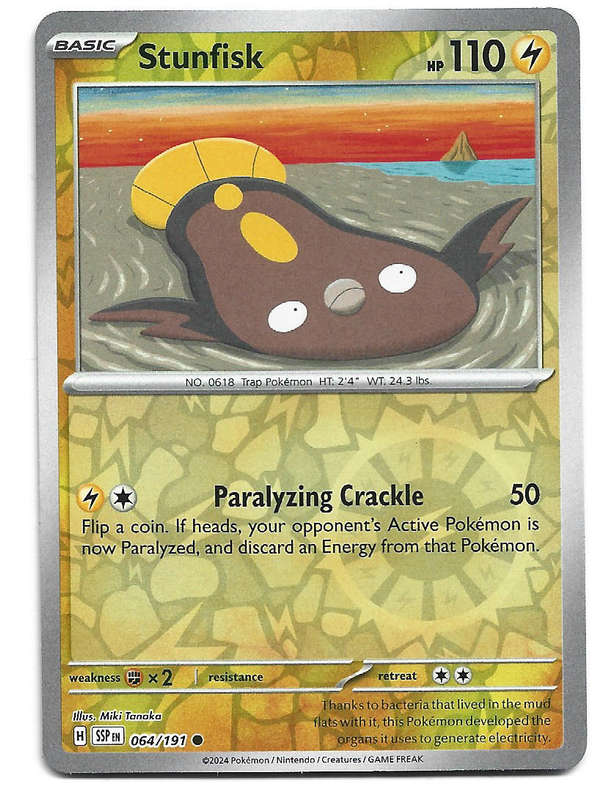 STUNFISK - REVERSE HOLO  64/191  POKEMON TCG SURGING SPARKS TRADING CARD