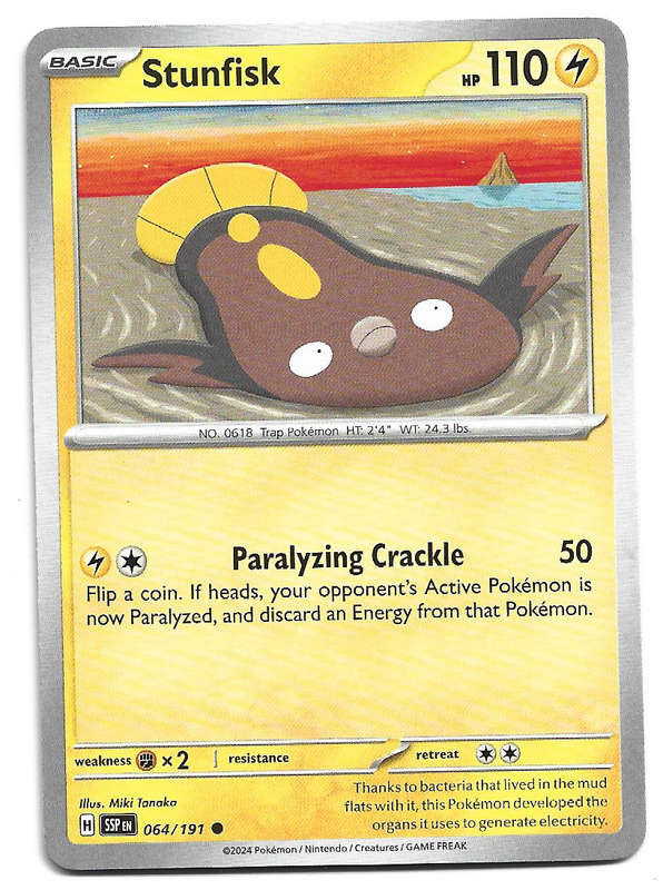 STUNFISK  - COMMON  64/191 POKEMON TCG SURGING SPARKS TRADING CARD